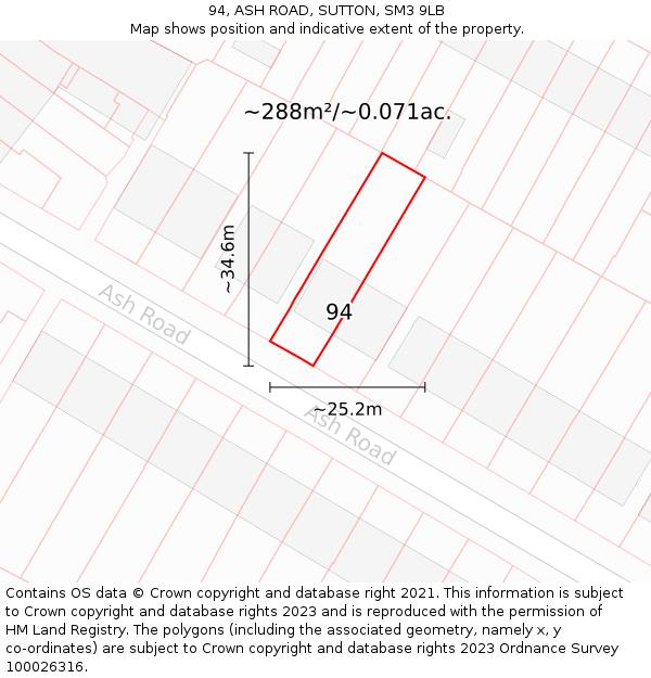 94, ASH ROAD, SUTTON, SM3 9LB: Plot and title map