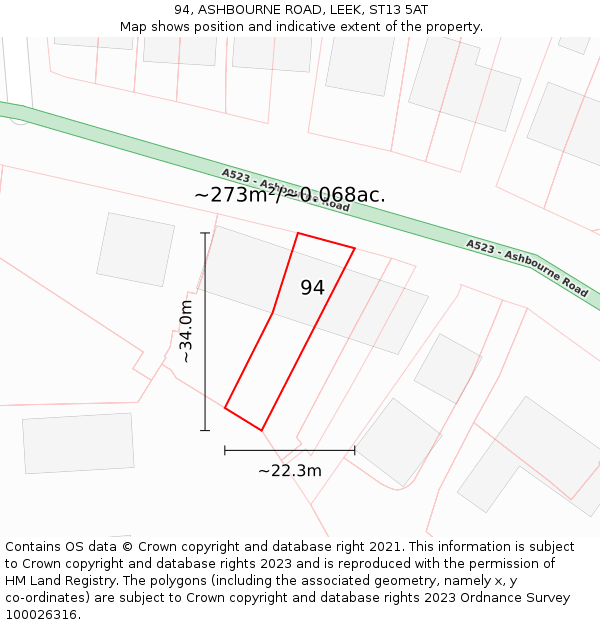 94, ASHBOURNE ROAD, LEEK, ST13 5AT: Plot and title map