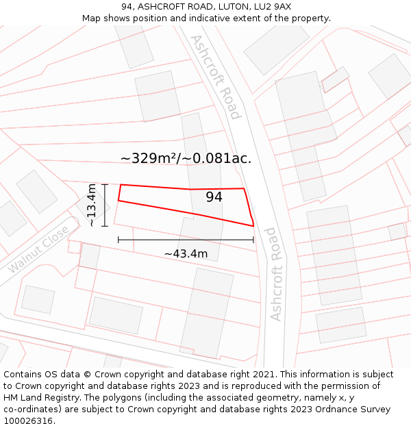 94, ASHCROFT ROAD, LUTON, LU2 9AX: Plot and title map