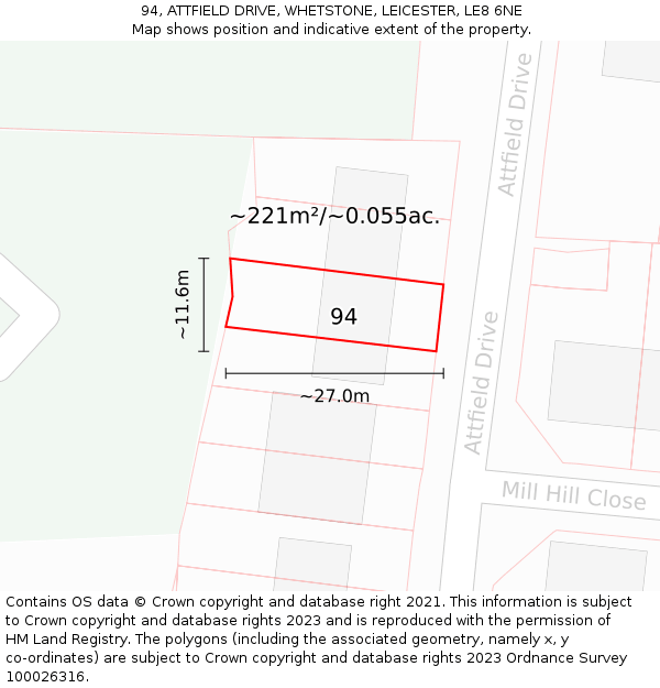 94, ATTFIELD DRIVE, WHETSTONE, LEICESTER, LE8 6NE: Plot and title map