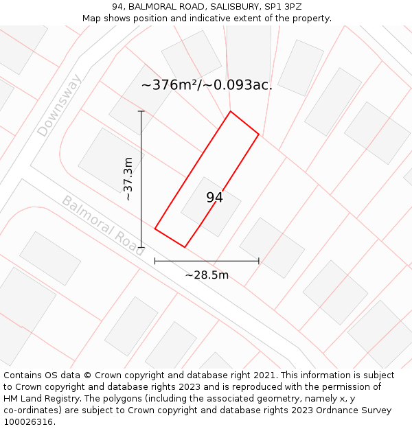 94, BALMORAL ROAD, SALISBURY, SP1 3PZ: Plot and title map
