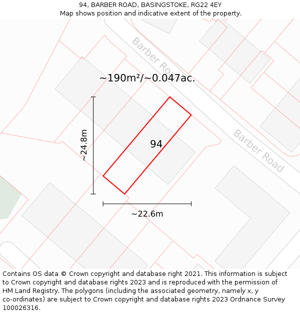 94, BARBER ROAD, BASINGSTOKE, RG22 4EY: Plot and title map
