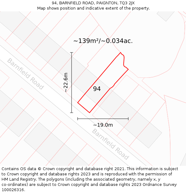 94, BARNFIELD ROAD, PAIGNTON, TQ3 2JX: Plot and title map