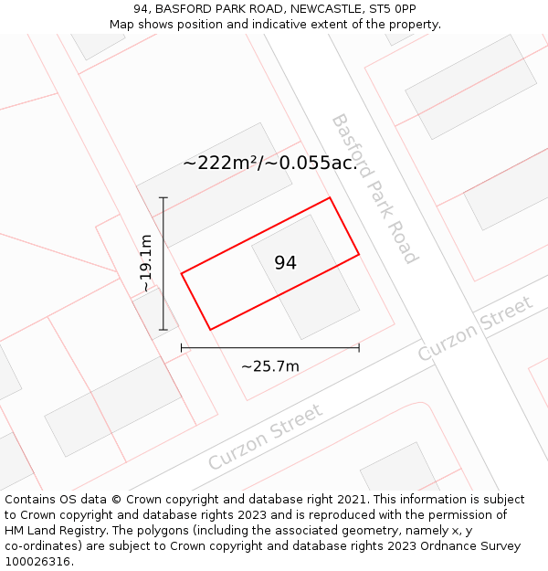 94, BASFORD PARK ROAD, NEWCASTLE, ST5 0PP: Plot and title map