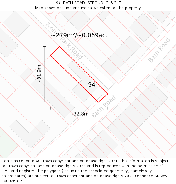 94, BATH ROAD, STROUD, GL5 3LE: Plot and title map