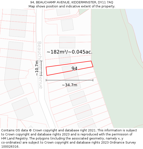 94, BEAUCHAMP AVENUE, KIDDERMINSTER, DY11 7AQ: Plot and title map