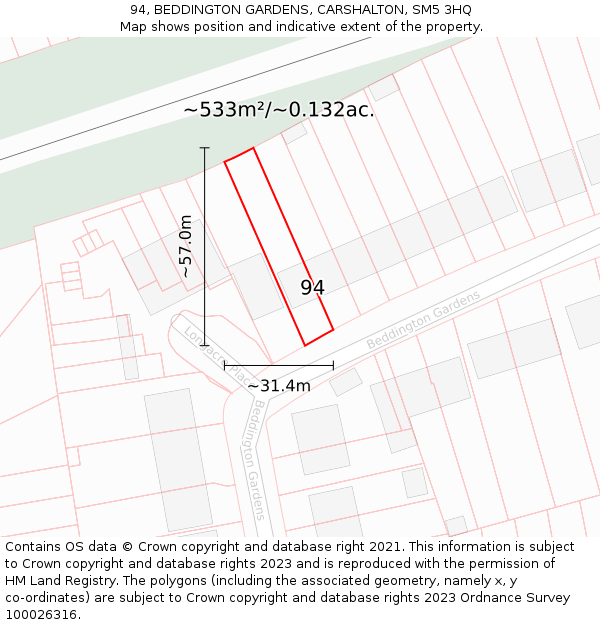 94, BEDDINGTON GARDENS, CARSHALTON, SM5 3HQ: Plot and title map