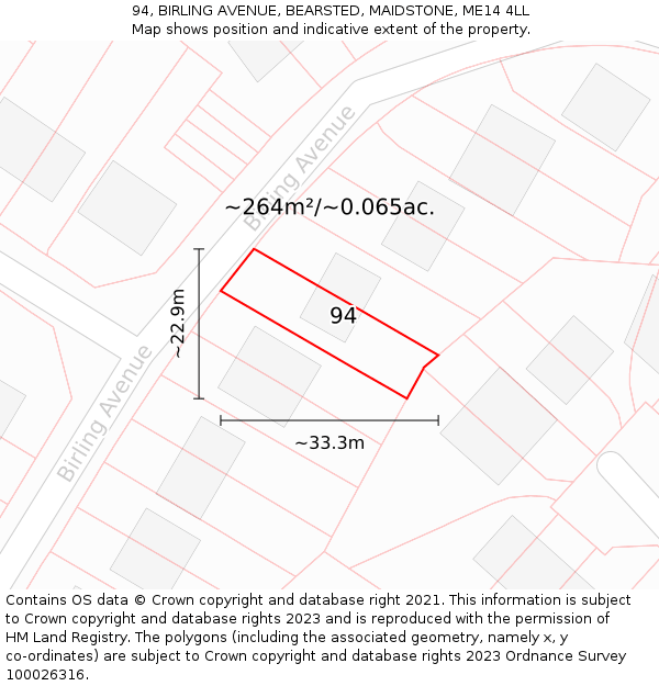 94, BIRLING AVENUE, BEARSTED, MAIDSTONE, ME14 4LL: Plot and title map