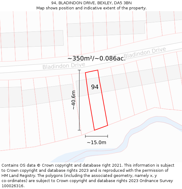 94, BLADINDON DRIVE, BEXLEY, DA5 3BN: Plot and title map