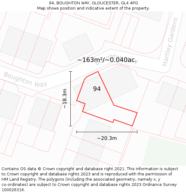 94, BOUGHTON WAY, GLOUCESTER, GL4 4PG: Plot and title map