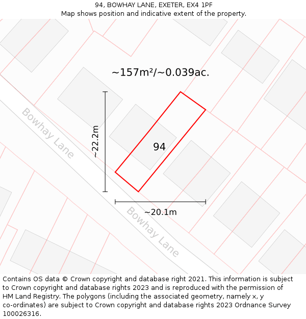 94, BOWHAY LANE, EXETER, EX4 1PF: Plot and title map
