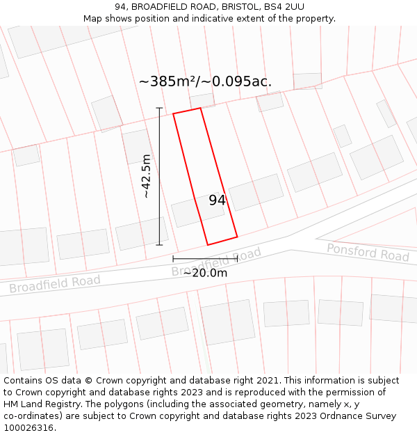 94, BROADFIELD ROAD, BRISTOL, BS4 2UU: Plot and title map
