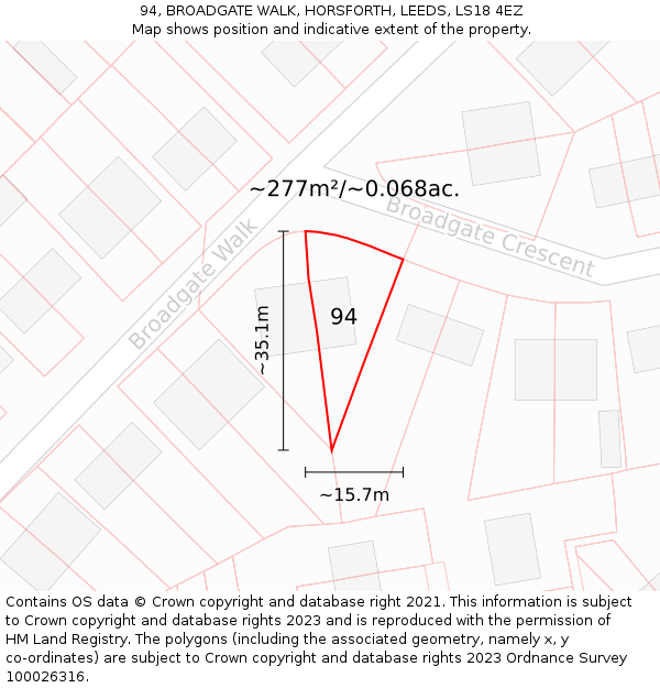 94, BROADGATE WALK, HORSFORTH, LEEDS, LS18 4EZ: Plot and title map