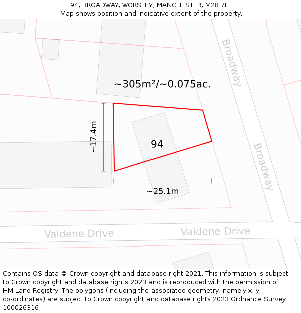 94, BROADWAY, WORSLEY, MANCHESTER, M28 7FF: Plot and title map