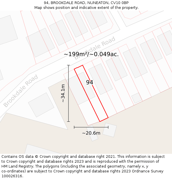 94, BROOKDALE ROAD, NUNEATON, CV10 0BP: Plot and title map