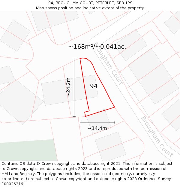 94, BROUGHAM COURT, PETERLEE, SR8 1PS: Plot and title map