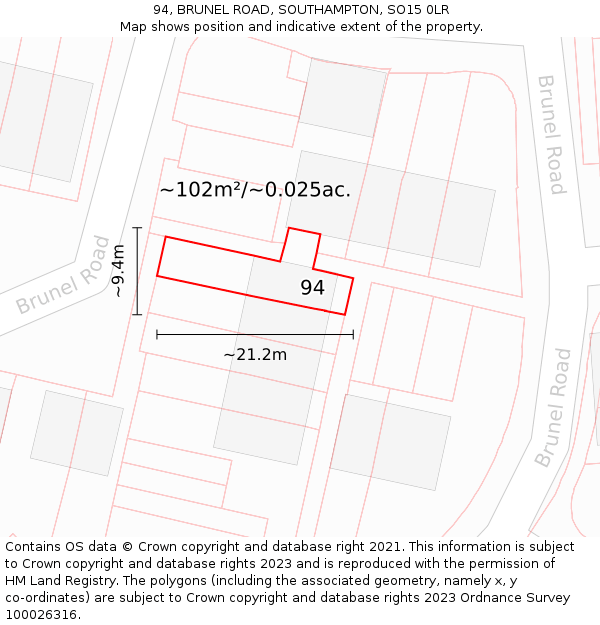 94, BRUNEL ROAD, SOUTHAMPTON, SO15 0LR: Plot and title map