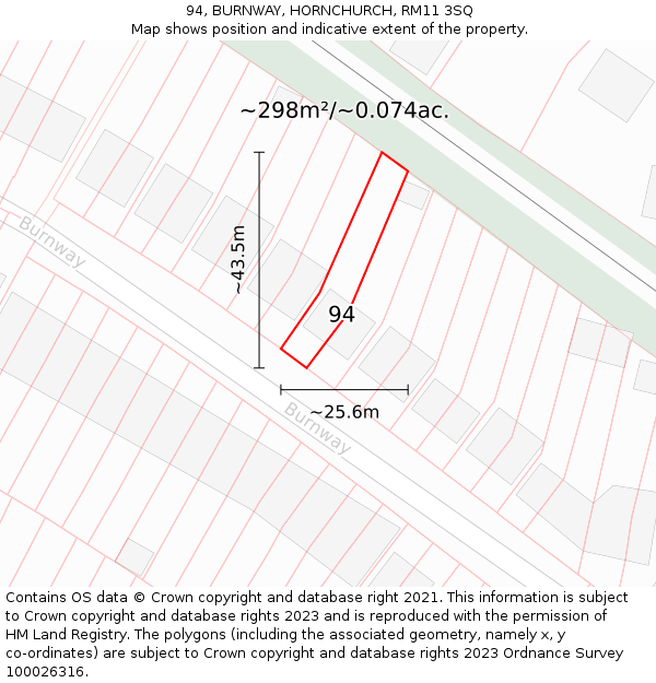 94, BURNWAY, HORNCHURCH, RM11 3SQ: Plot and title map