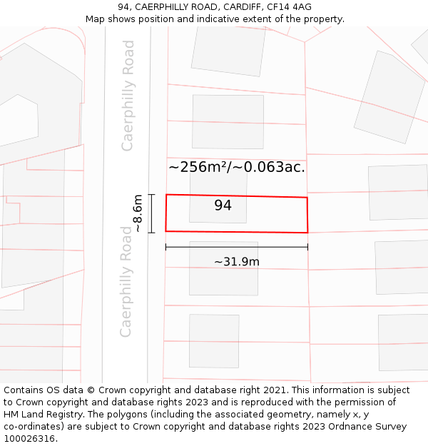 94, CAERPHILLY ROAD, CARDIFF, CF14 4AG: Plot and title map