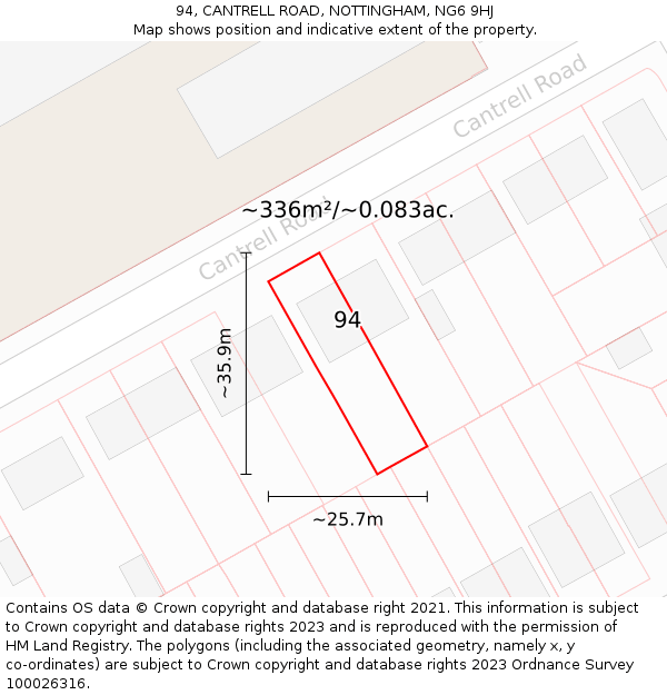 94, CANTRELL ROAD, NOTTINGHAM, NG6 9HJ: Plot and title map