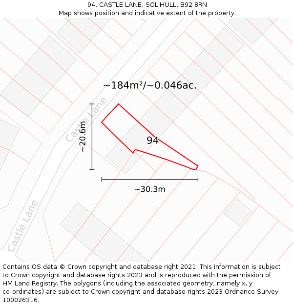 94, CASTLE LANE, SOLIHULL, B92 8RN: Plot and title map