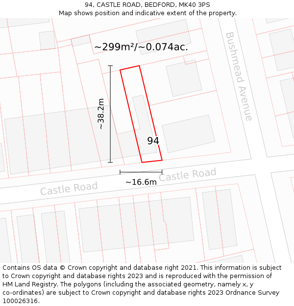 94, CASTLE ROAD, BEDFORD, MK40 3PS: Plot and title map