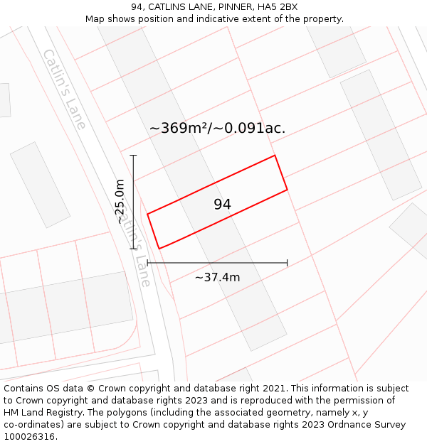 94, CATLINS LANE, PINNER, HA5 2BX: Plot and title map