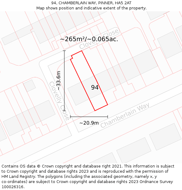 94, CHAMBERLAIN WAY, PINNER, HA5 2AT: Plot and title map