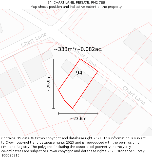 94, CHART LANE, REIGATE, RH2 7EB: Plot and title map