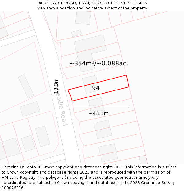 94, CHEADLE ROAD, TEAN, STOKE-ON-TRENT, ST10 4DN: Plot and title map