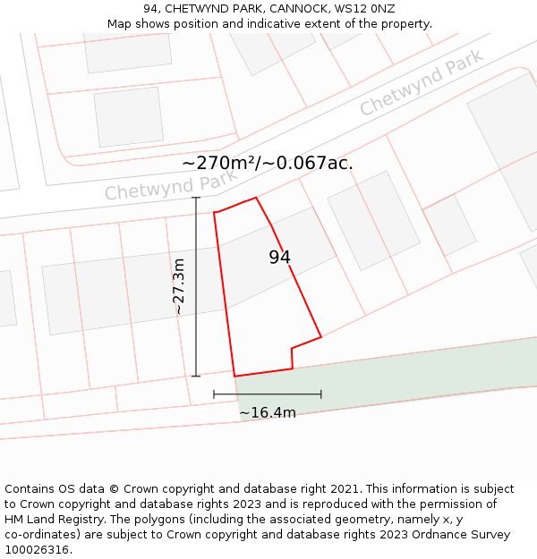 94, CHETWYND PARK, CANNOCK, WS12 0NZ: Plot and title map