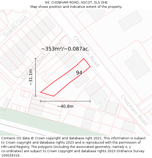 94, CHOBHAM ROAD, ASCOT, SL5 0HE: Plot and title map