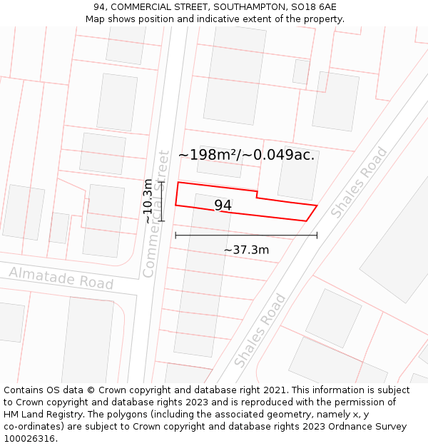 94, COMMERCIAL STREET, SOUTHAMPTON, SO18 6AE: Plot and title map