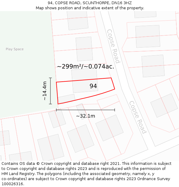 94, COPSE ROAD, SCUNTHORPE, DN16 3HZ: Plot and title map