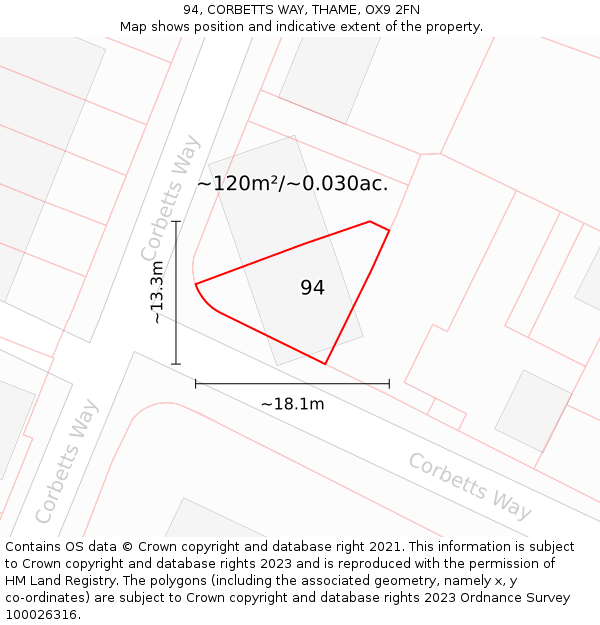 94, CORBETTS WAY, THAME, OX9 2FN: Plot and title map