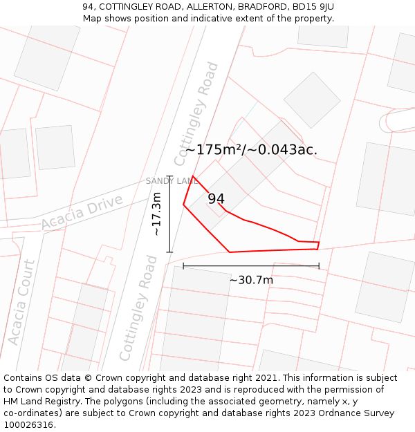 94, COTTINGLEY ROAD, ALLERTON, BRADFORD, BD15 9JU: Plot and title map