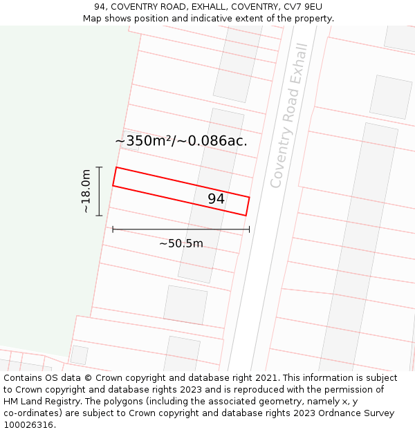94, COVENTRY ROAD, EXHALL, COVENTRY, CV7 9EU: Plot and title map