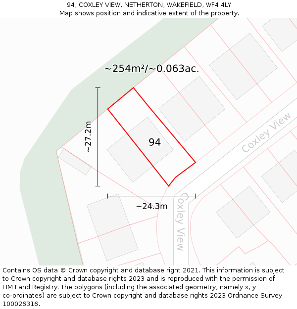 94, COXLEY VIEW, NETHERTON, WAKEFIELD, WF4 4LY: Plot and title map