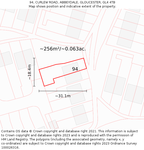 94, CURLEW ROAD, ABBEYDALE, GLOUCESTER, GL4 4TB: Plot and title map