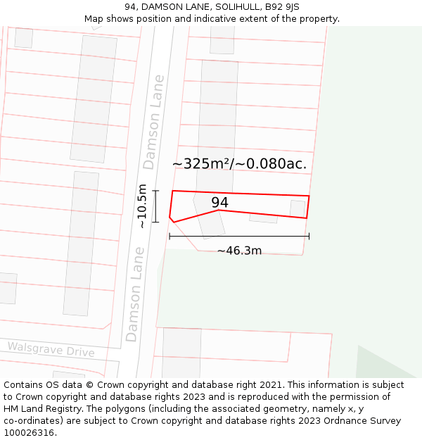 94, DAMSON LANE, SOLIHULL, B92 9JS: Plot and title map