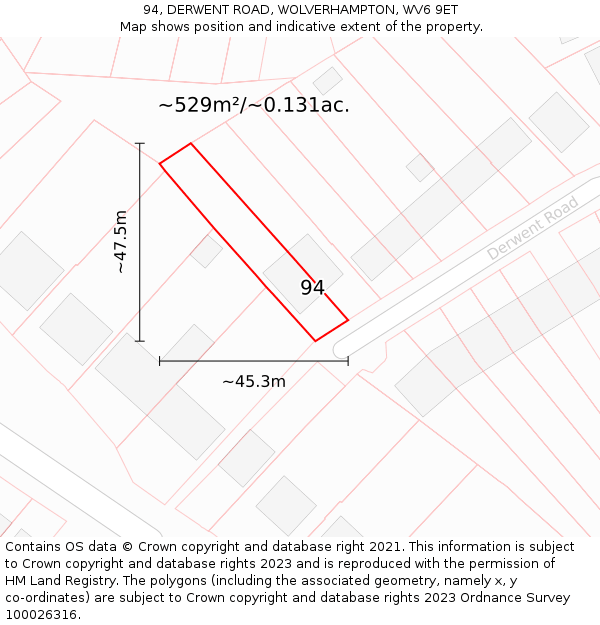 94, DERWENT ROAD, WOLVERHAMPTON, WV6 9ET: Plot and title map