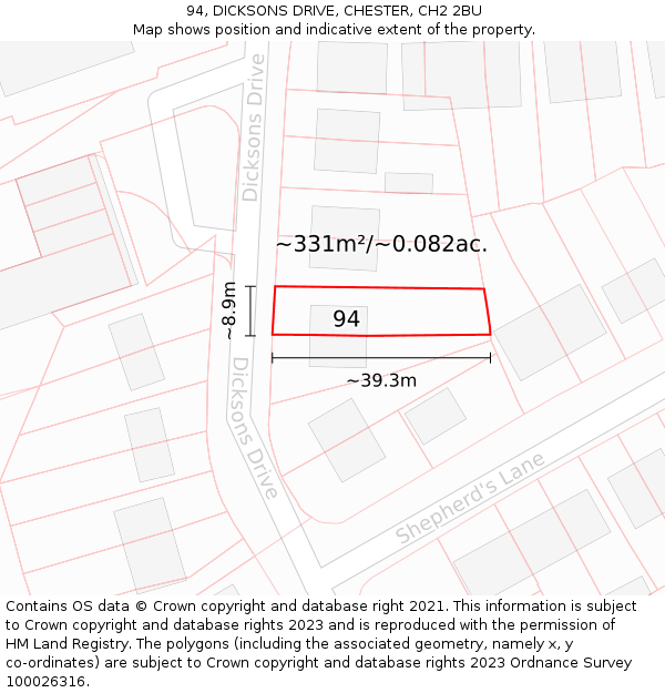 94, DICKSONS DRIVE, CHESTER, CH2 2BU: Plot and title map