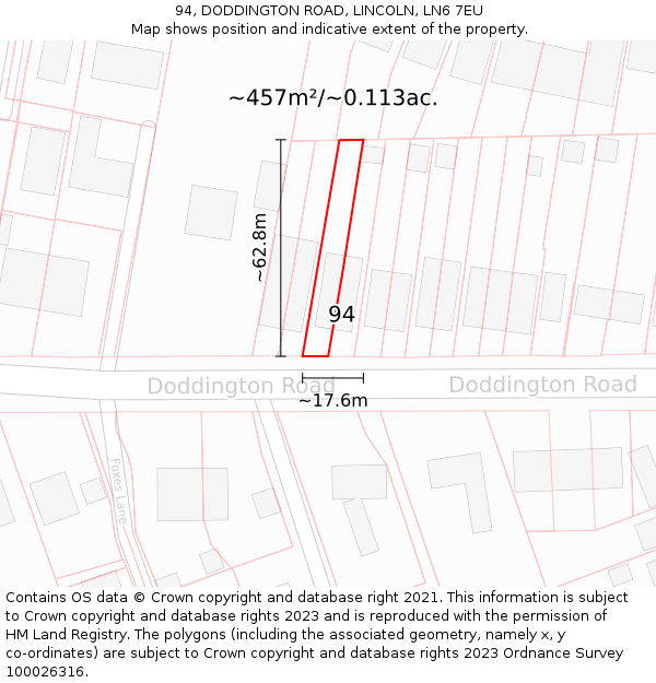 94, DODDINGTON ROAD, LINCOLN, LN6 7EU: Plot and title map
