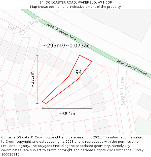 94, DONCASTER ROAD, WAKEFIELD, WF1 5DP: Plot and title map