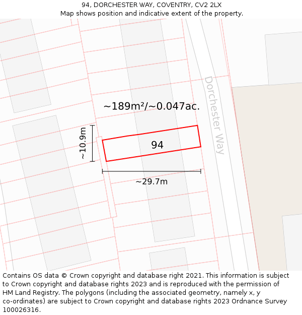 94, DORCHESTER WAY, COVENTRY, CV2 2LX: Plot and title map