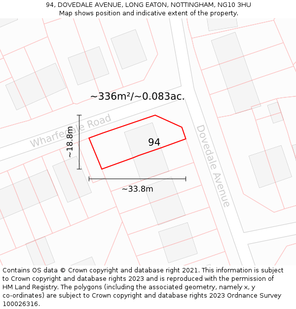 94, DOVEDALE AVENUE, LONG EATON, NOTTINGHAM, NG10 3HU: Plot and title map