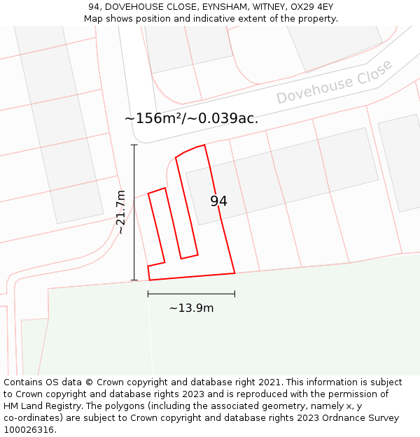 94, DOVEHOUSE CLOSE, EYNSHAM, WITNEY, OX29 4EY: Plot and title map