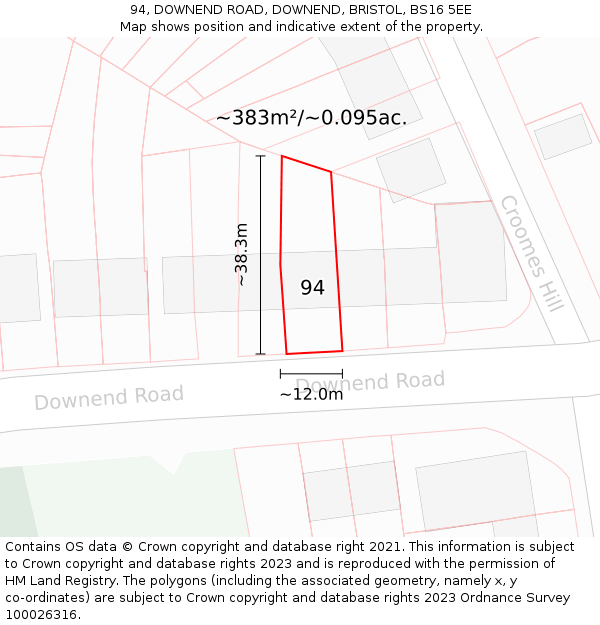 94, DOWNEND ROAD, DOWNEND, BRISTOL, BS16 5EE: Plot and title map