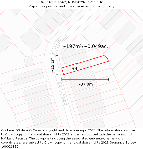 94, EARLS ROAD, NUNEATON, CV11 5HP: Plot and title map
