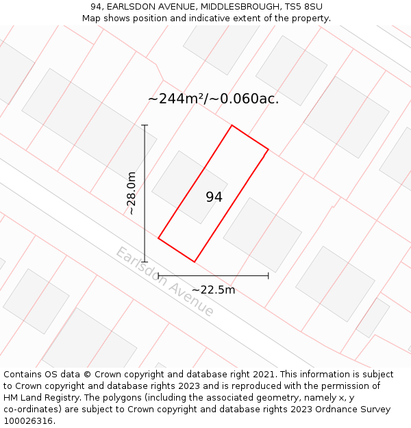 94, EARLSDON AVENUE, MIDDLESBROUGH, TS5 8SU: Plot and title map